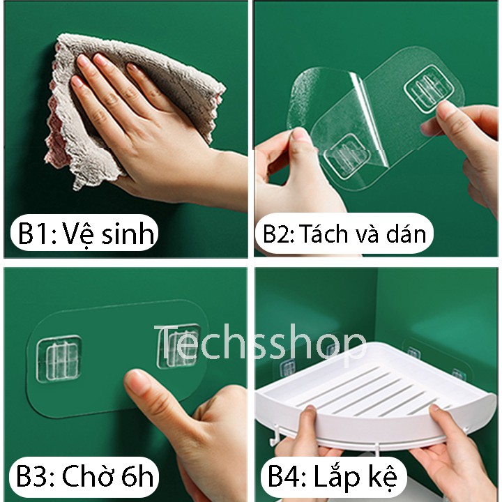 Kệ Dán Góc Tường Để Đồ Phòng Tắm Có 3 Móc