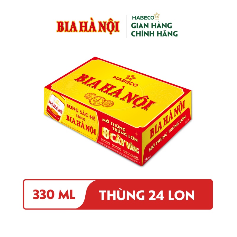 [Mã FMCGMALL -8% đơn 250K] Thùng 24 lon Bia Hà Nội - HABECO (330ml/lon) - Phiên bản Tết