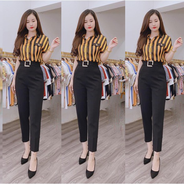 Quần baggy đai vuông khuyết khoá sườn