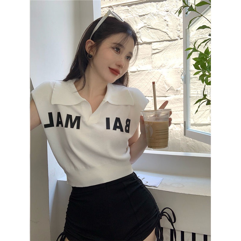 Áo Thun Nữ Cộc Tay Cổ polo In Chữ Thời Trang