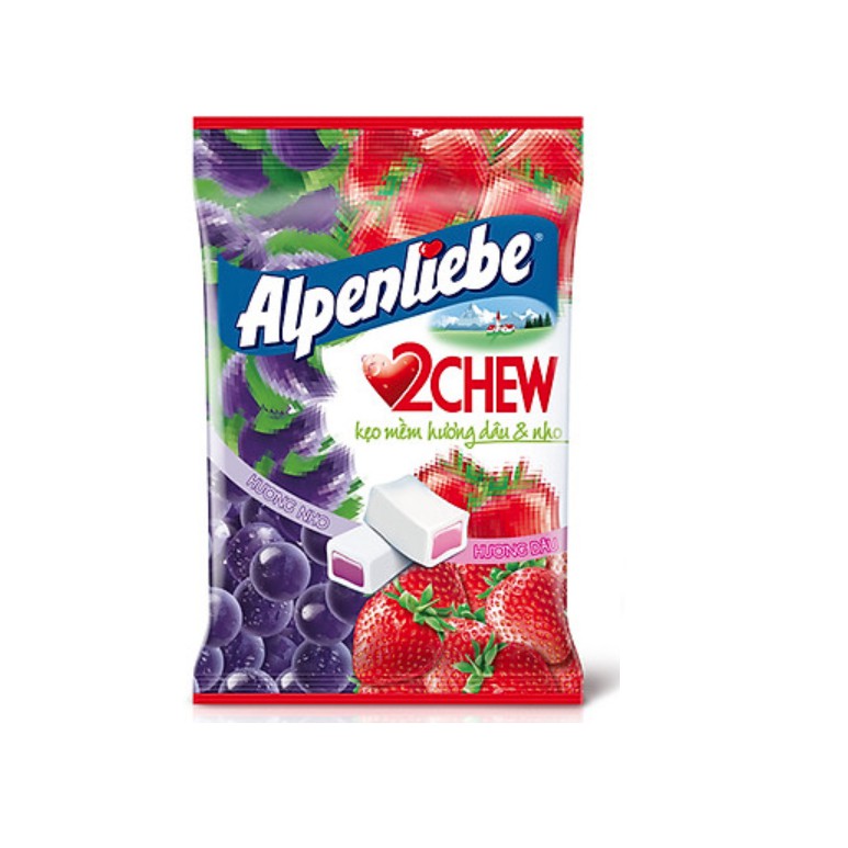 Kẹo Mềm Alpenlieve 2Chew Hương Hỗn Hợp Dâu &amp; Nho Gói 87,5g x 25 Viên