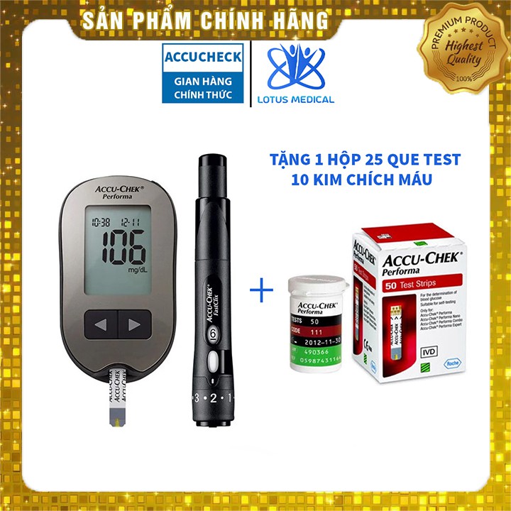 Máy đo đường huyết ACCU CHEK PERFOMA – Máy đo tiểu đường tặng kèm 10 que thử và 25 kim chích