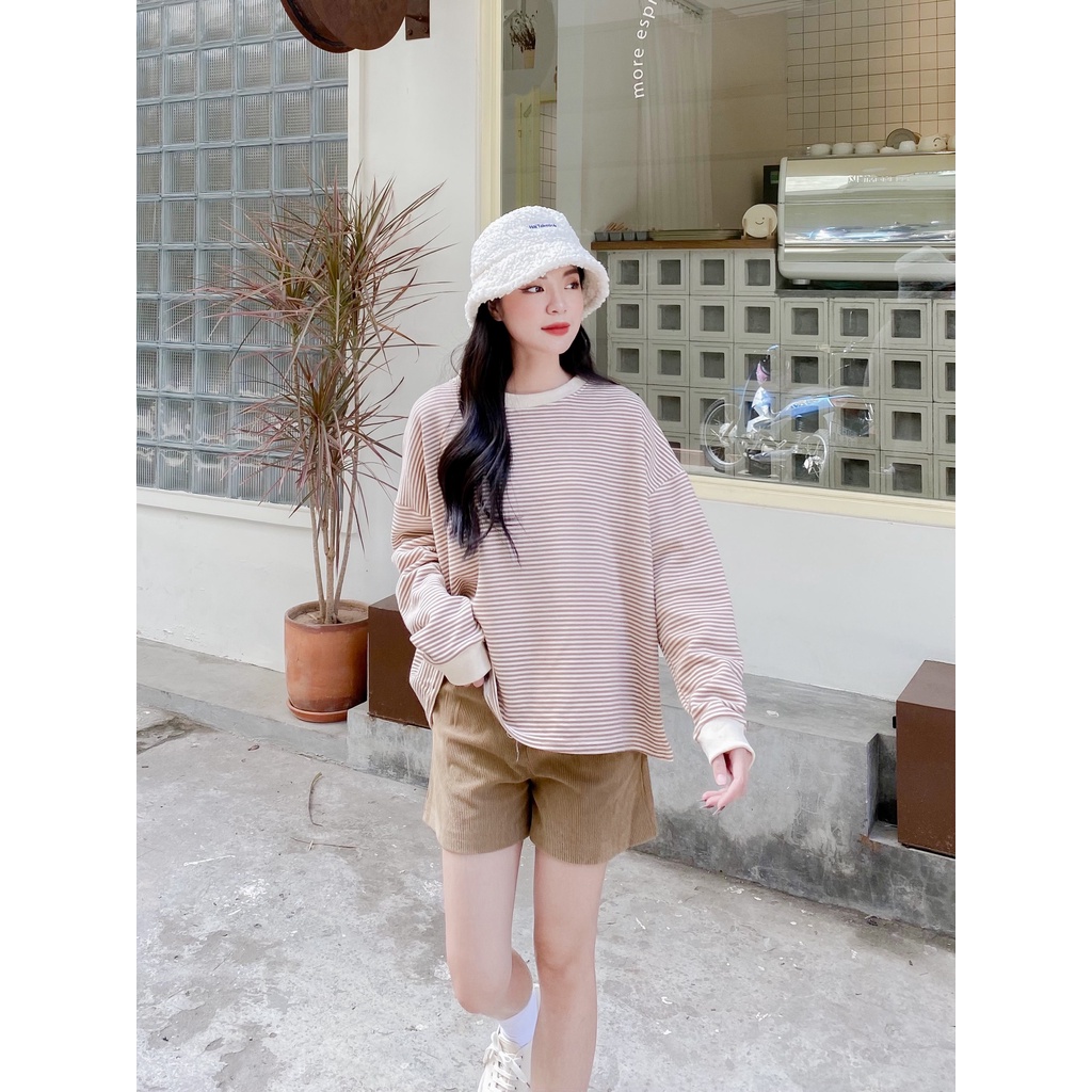 [HÀNG CÓ SẴN] Áo nỉ dài tay nữ May Boutique áo nỉ oversize kẻ ngang ABS21H_110.061 | BigBuy360 - bigbuy360.vn