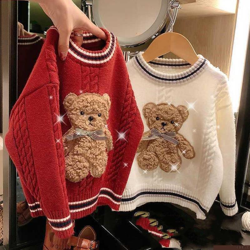 Áo sweater dệt kim hoạ tiết gấu hoạt hình phong cách hàn quốc cho bé