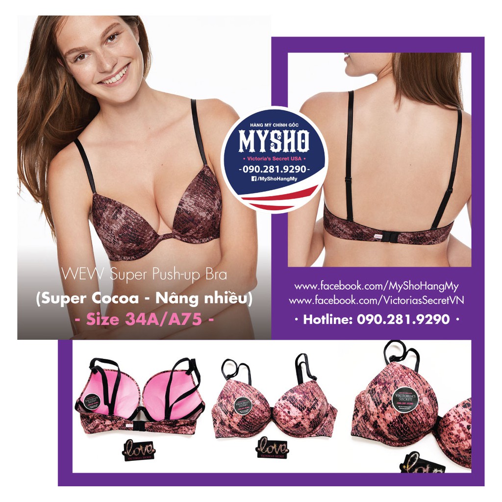 Áo Lót Super Push-up, màu nude, đen, nâng nhiều - A70, B70, A75, B75, A80, B80 - Super Nude, Pink Victorias' Secret