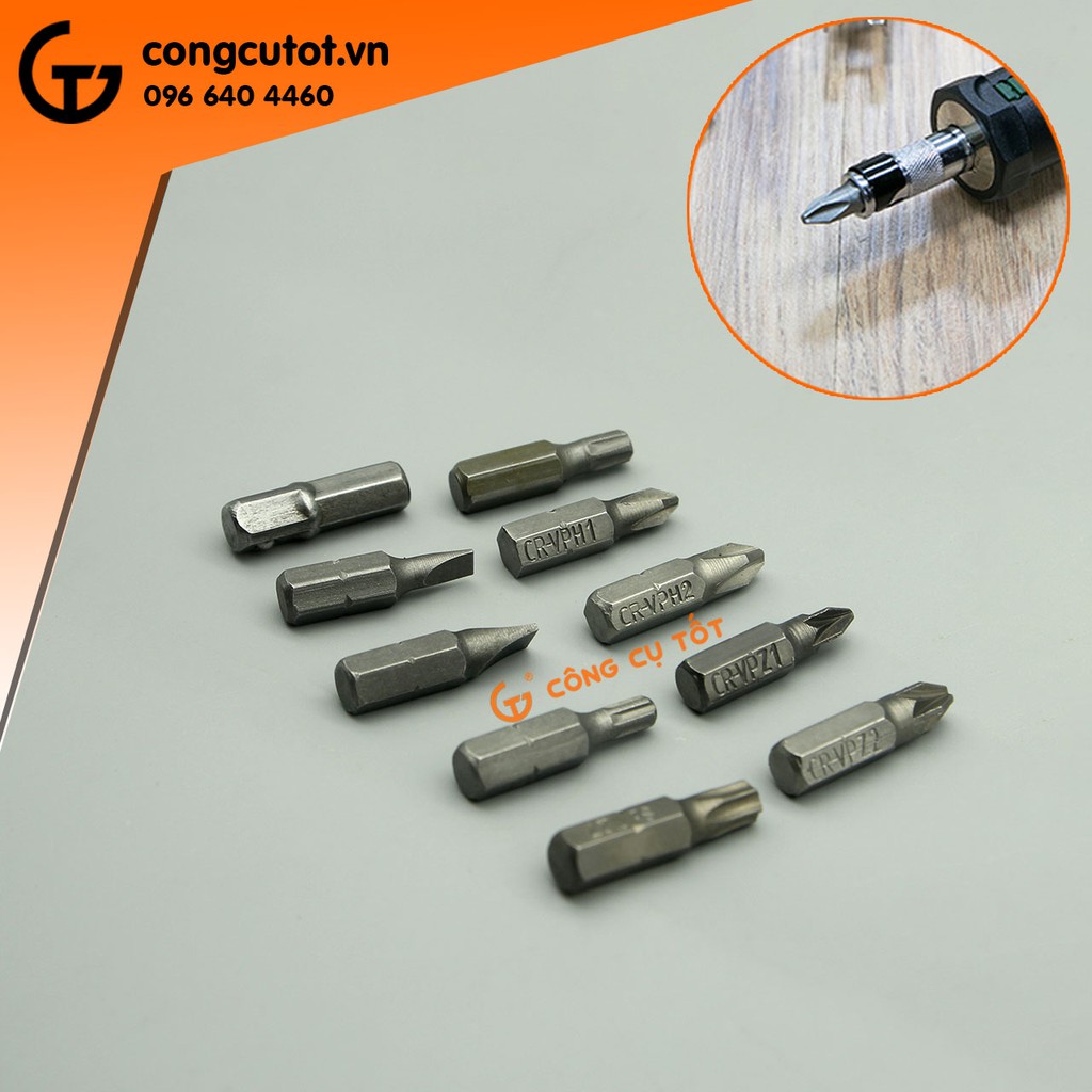 Bộ 10 đầu vặn vít chuôi lục