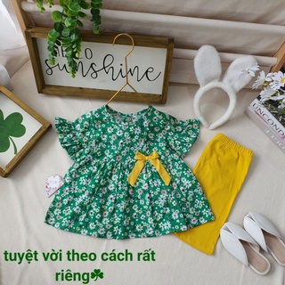 Áo váy hoa nhí, kèm quần legging bé gái, bộ đẹp điệu xinh