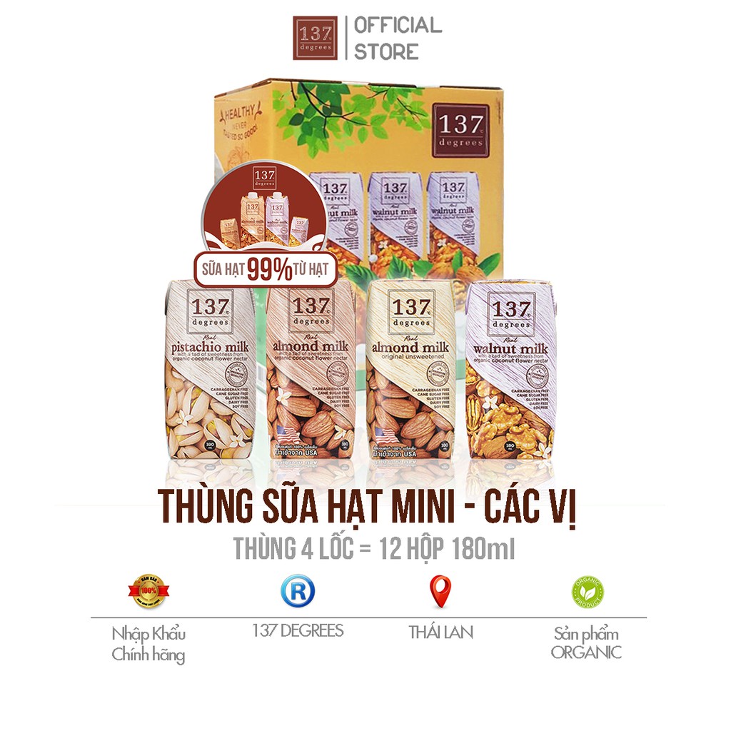 Combo 4 Lốc Sữa Hạt 137 Degrees Thái Lan - 12 Hộp 180ml