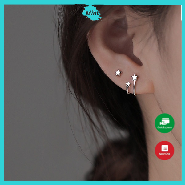 Bông Tai ❤️KHÔNG GÂY DỊ ỨNG❤️ Khuyên Tai Hai Mảnh Ngôi Sao Kiểu Mới Chuôi bạc S925 Phong Cách Hàn Quốc