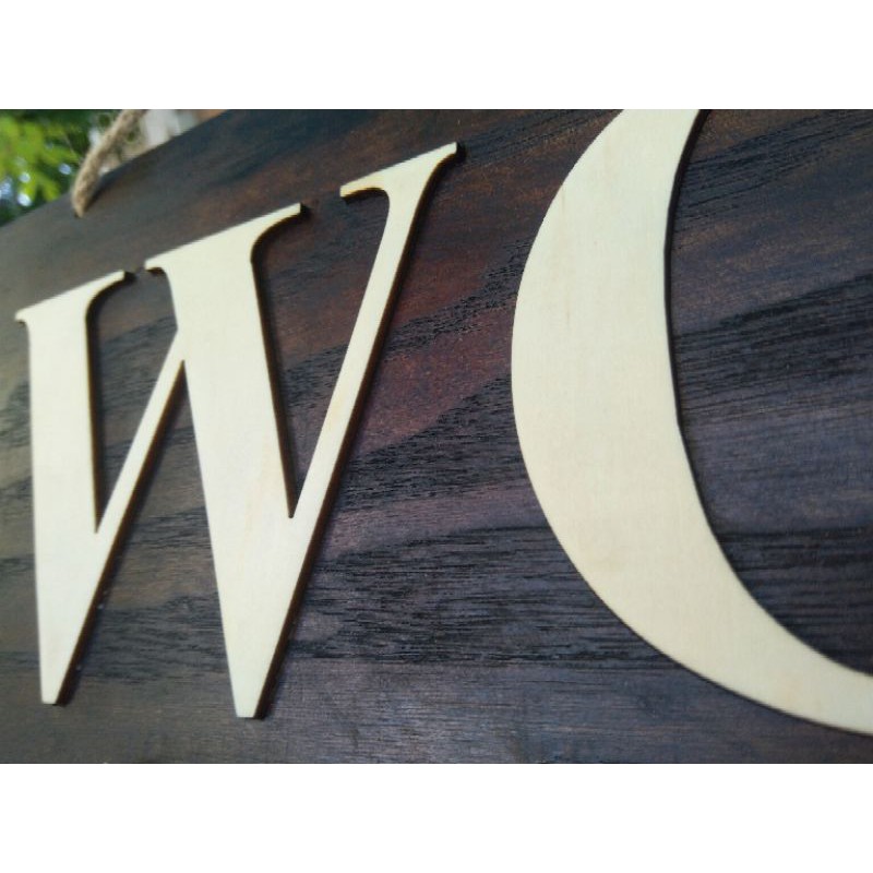 Bảng gỗ dán chữ gỗ 1 mặt nội dung "WC" + kèm dây treo cửa Toilet - LUMY Wood Decor