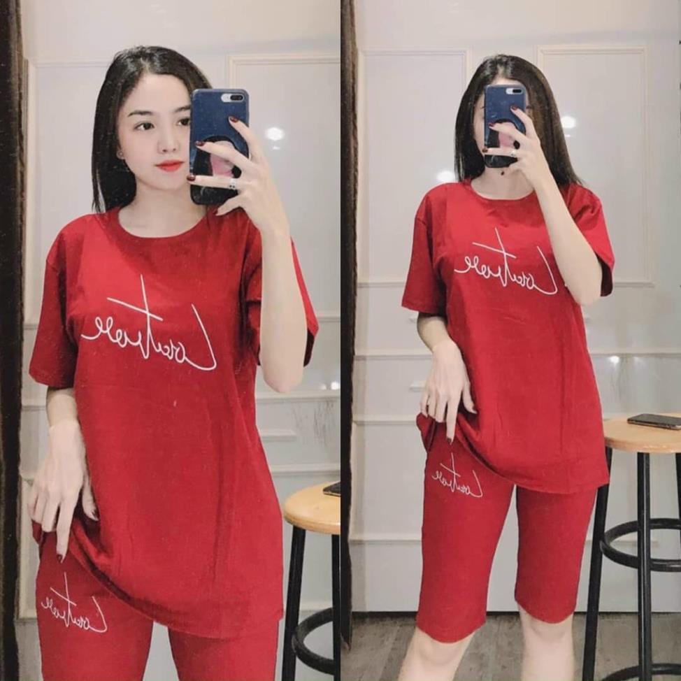 (BÁN GIÁ XƯỞNG XIN ĐÁNH GIÁ) {Có bigsize tới 85kg} Đồ bộ nữ, set bộ đồ lửng mặc nhà thêu chữ chất vải cotton co giãn 💓