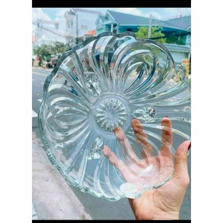 DĨA THỦY TINH 3 CHÂN TRẮNG 25cm