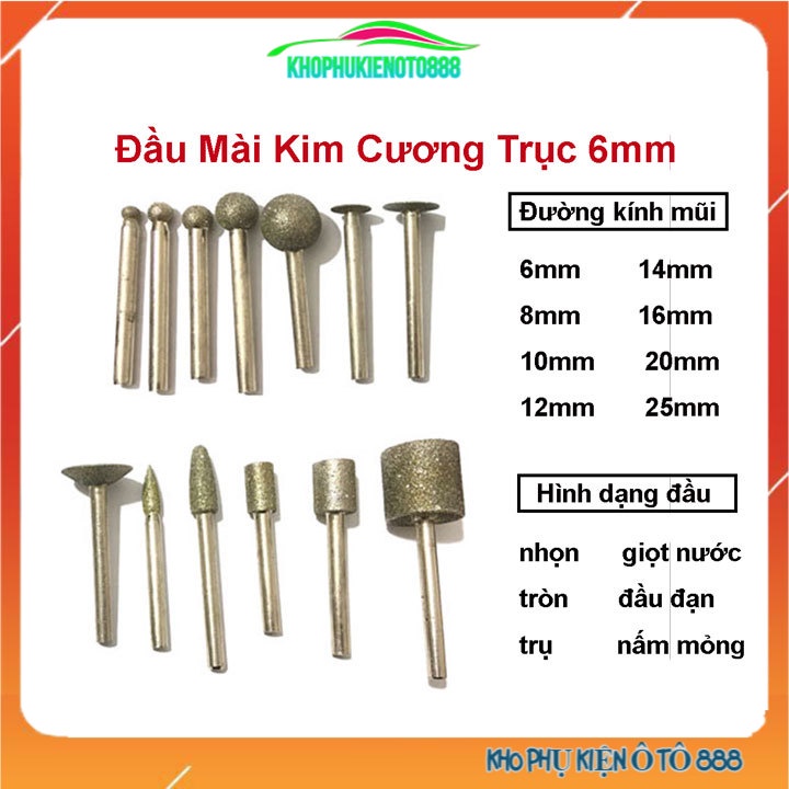 1 đầu mài kim cương trục lắp 6mm đường kính mũi 6mm-25mm