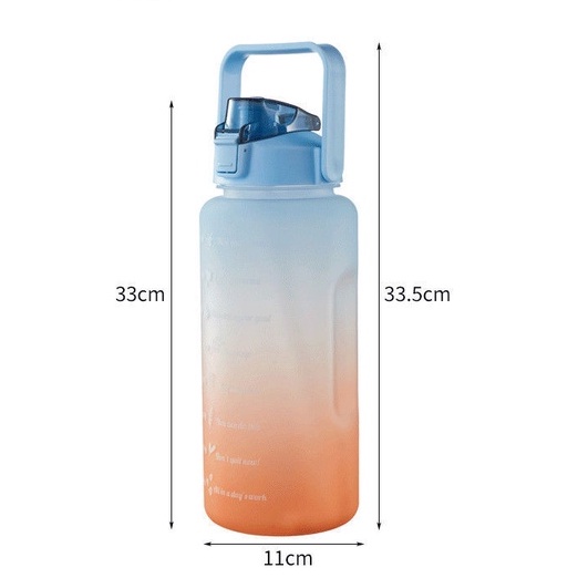 Bình đựng nước thể thao, tập gym 2L có chia vạch báo giờ uống nước to 2 lít chất liệu an toàn tặng kèm ống hút cute
