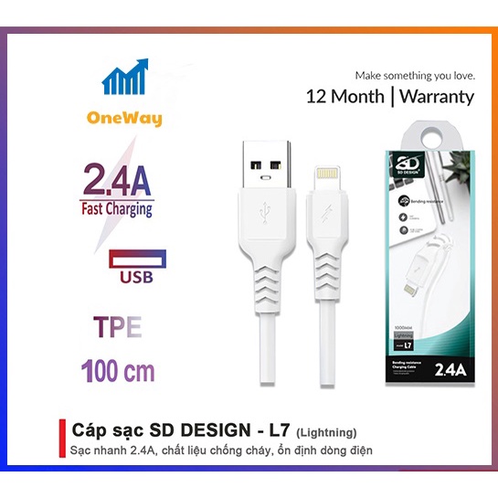 Cáp Sạc Lightning L7 chính hãng - sạc ổn định, chất liệu cao cấp, dùng cho iphone, ipad bảo hành 1 đổi 1
