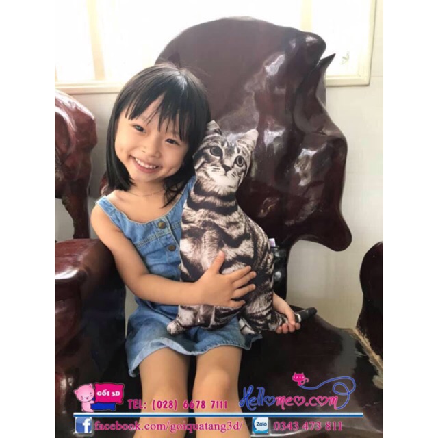 Gối Ôm 3D Mèo Ngồi (50cm)
