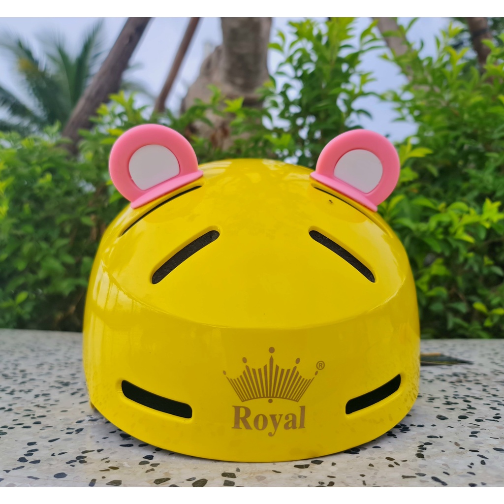 Combo Nón bảo hiểm Royal MD17 vàng bóng gắn tai gấu hồng trắng cute