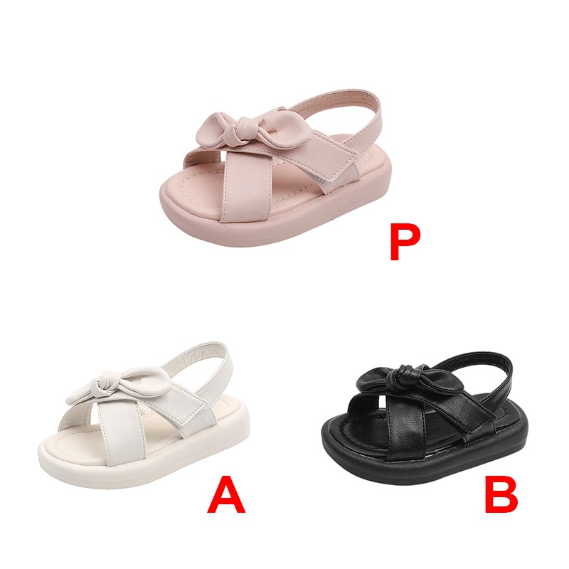 Xăng đan Đế Mềm Chống Trượt Màu Trơn Đính Nơ Đơn Giản Thoải Mái Cho Bé Gái