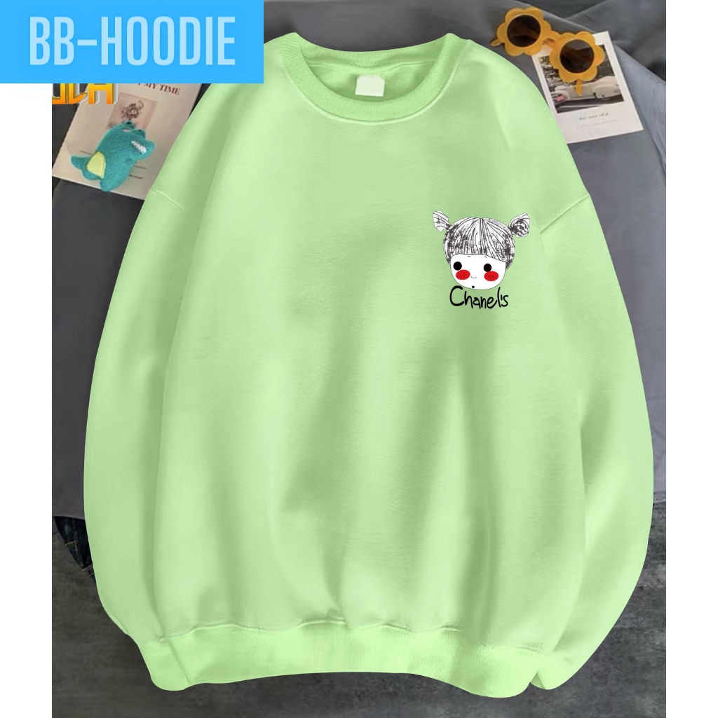 ÁO SWEATER NỈ UNISEX NỮ IN HÌNH CÔ GÁI BUỘT TÓC CHẤT VẢI NỈ POLY HAI LỚP DÀY DẶN