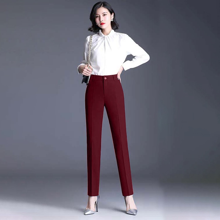 Quần tây công sở nữ kiểu mới ống đứng màu đỏ đô sang trọng thanh lịch