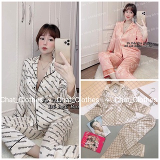 Bộ pyjama lụa satin tay dài quần dài siêu xinh kèm ảnh thật