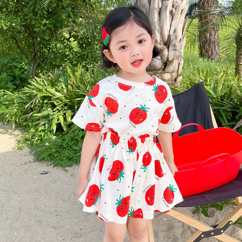 Bộ Áo Ngắn Tay + Chân Váy Thể Thao Mùa Hè Mới Cho Bé Gái