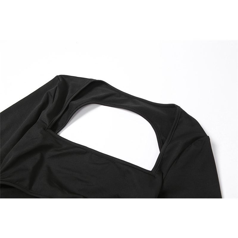 Đầm Tay Dài Cổ Vuông Màu Trơn Quyến Rũ Thời Trang Cho Nữ