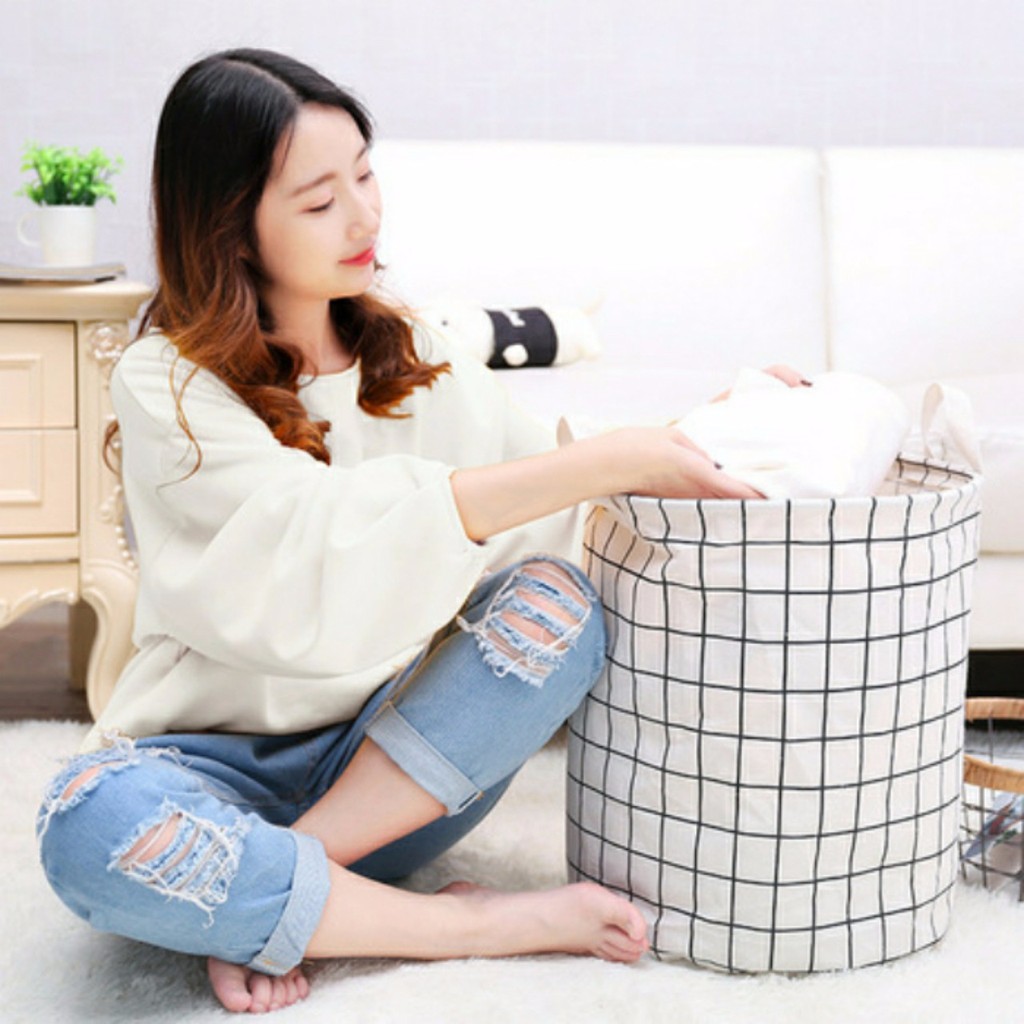 Giỏ vải Oxford đựng đồ giặt có thể gấp gọn (size 41x35cm)