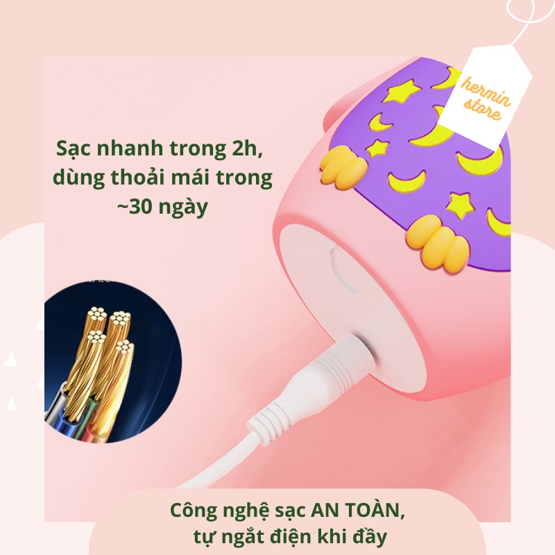 Bàn chải chữ U cho bé - bàn chải đánh răng điện cho bé tặng kèm đầu bàn chải thay thế hoặc cốc sạc dự phòng