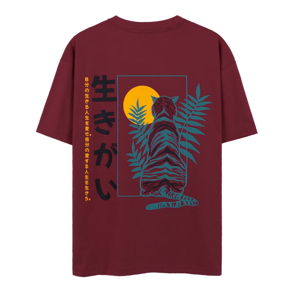 Áo Thun Con Hổ Họa Tiết Nhật Bản Đỏ Đô Hình In Sắc Nét Chất Liệu 100% Cotton Form Rộng Thoải Mái Unisex Nam Nữ