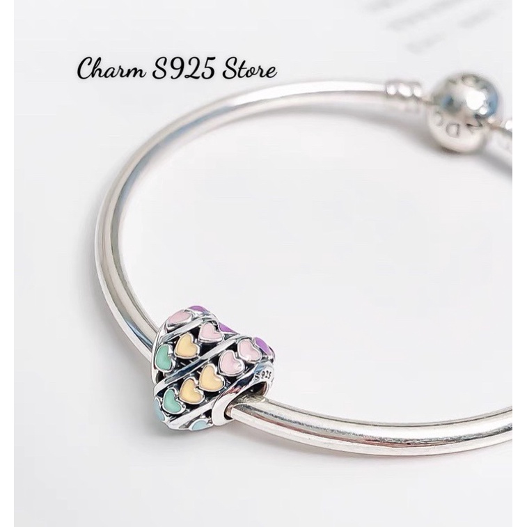 charm pan xỏ ngang tim ngũ sắc bạc s925 cao cấp