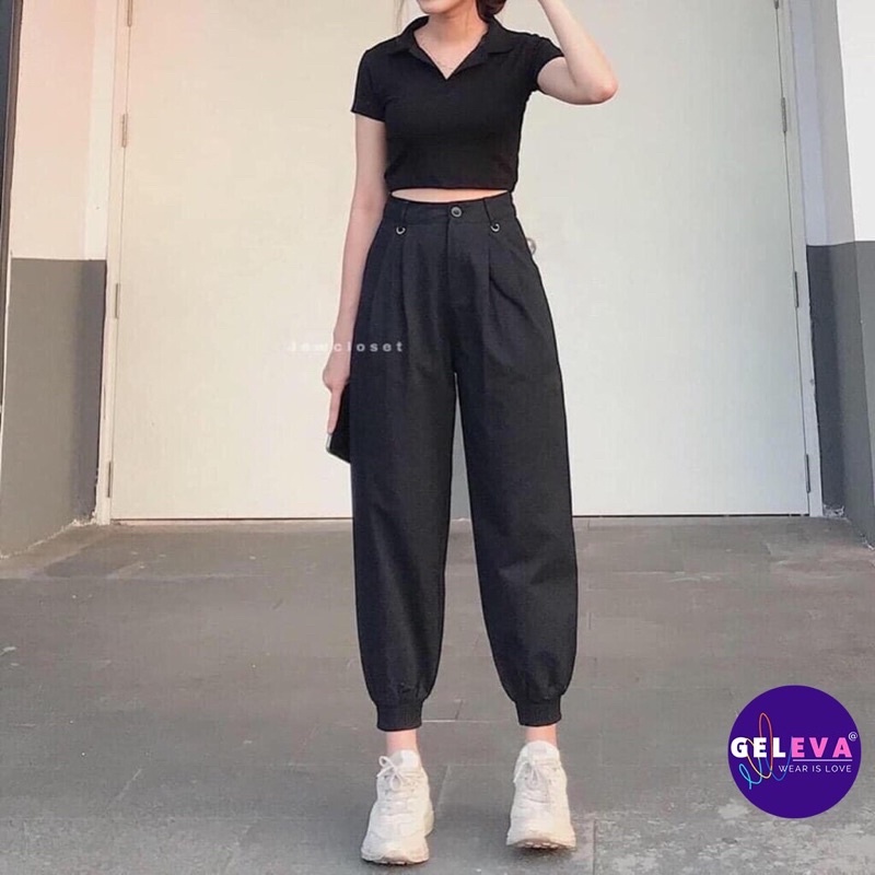 Áo kiểu croptop thun nữ cổ sơ mi polo