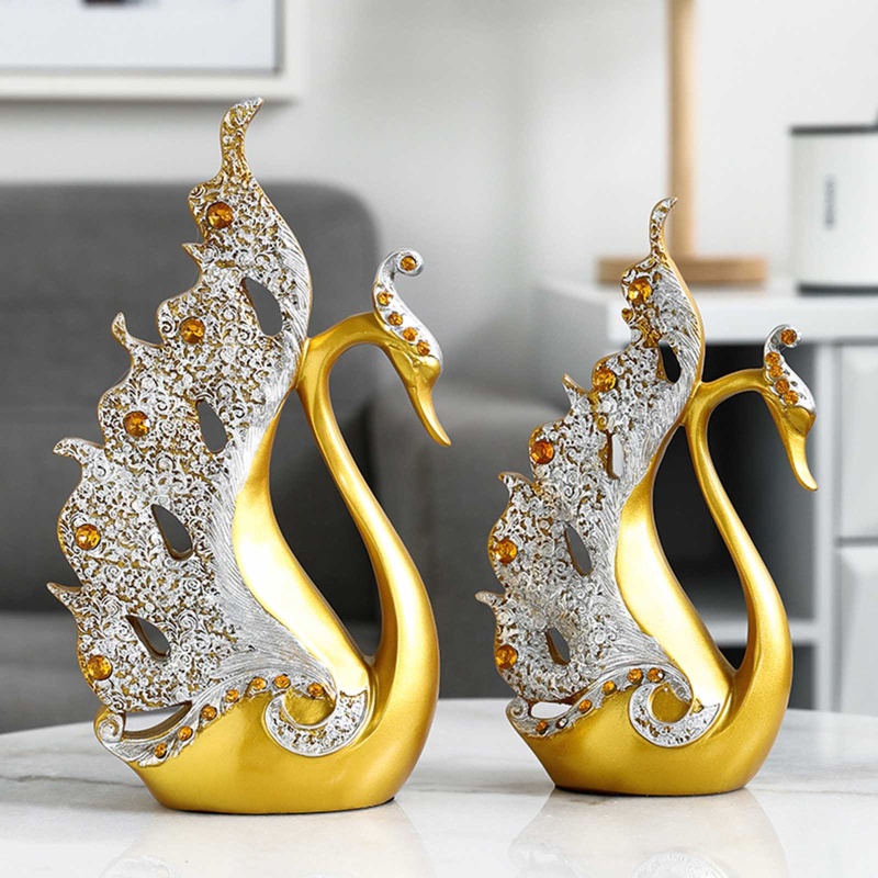 Bộ 2 Tượng Thiên Nga Bằng Nhựa Resin Trang Trí Nhà Cửa / Văn Phòng