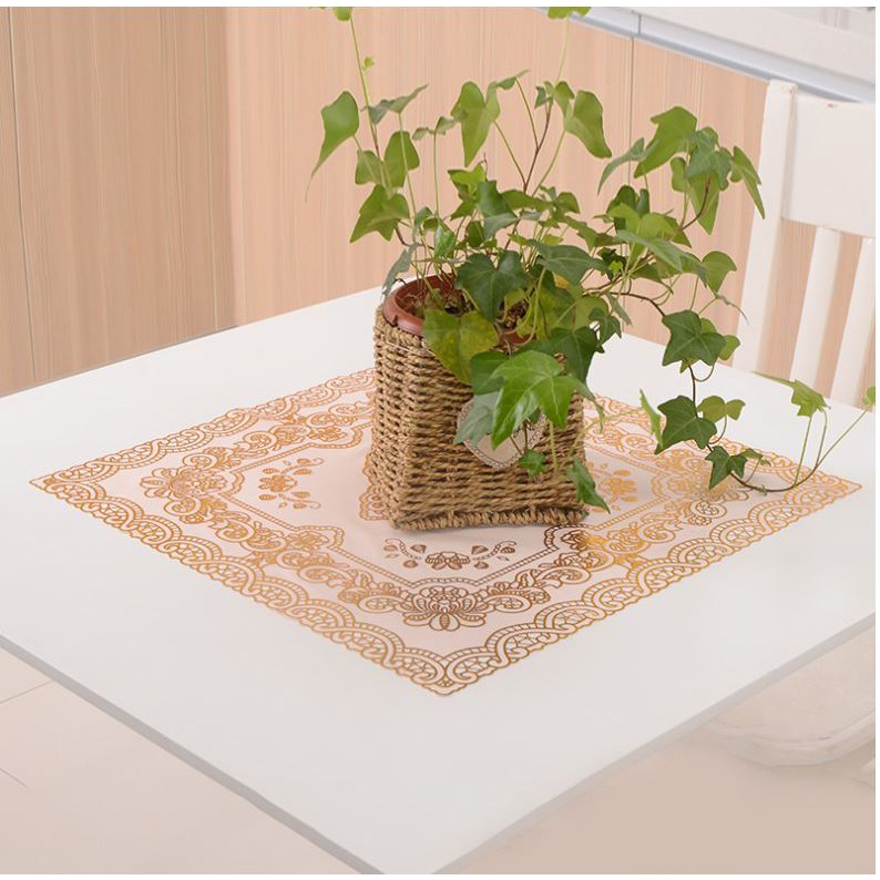 Bộ 3 Khăn Trải Bàn Ăn Nhũ Vàng-Trắng Sang Trọng ( 50x50cm )