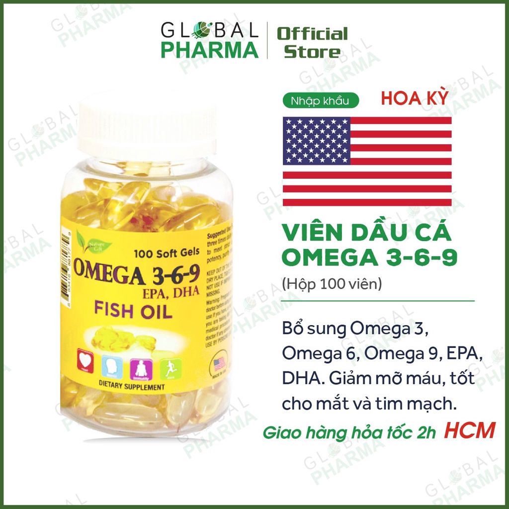 Viên dầu cá Omega 369 Nature Gift giảm mỡ máu, tốt cho não, mắt, tim mạch Hộp 100v