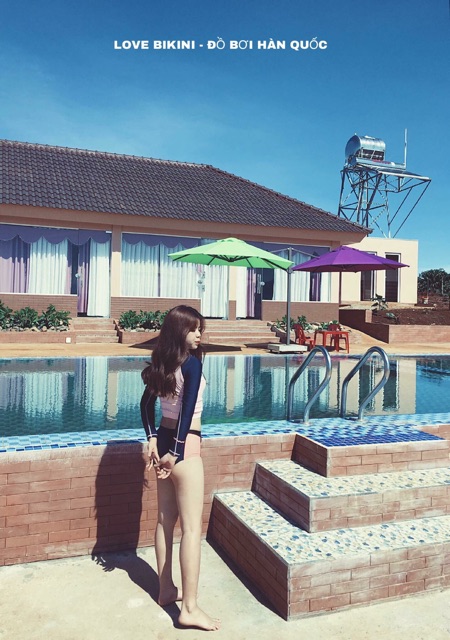 Bộ bikini , bộ đồ bơi nữ 2 mảnh, 3 mảnh màu hồng phối xanh BARREL
