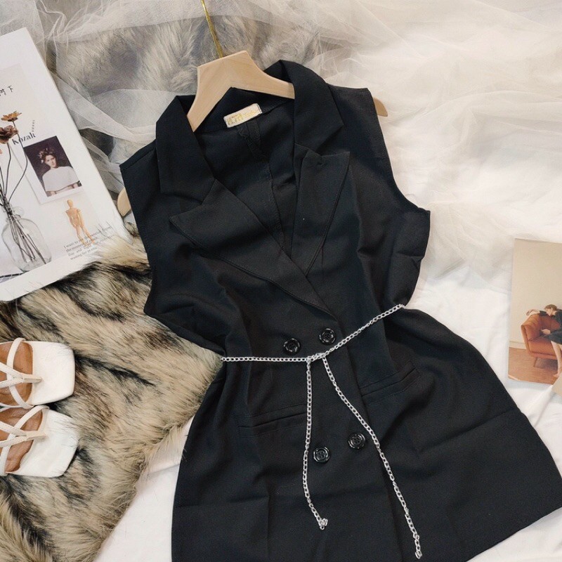 Áo vest không tay nữ phối nút xinh ảnh thật | BigBuy360 - bigbuy360.vn