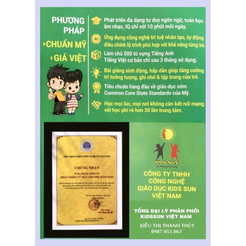 Bộ thẻ học thông minh tặng Kids Up cho bé