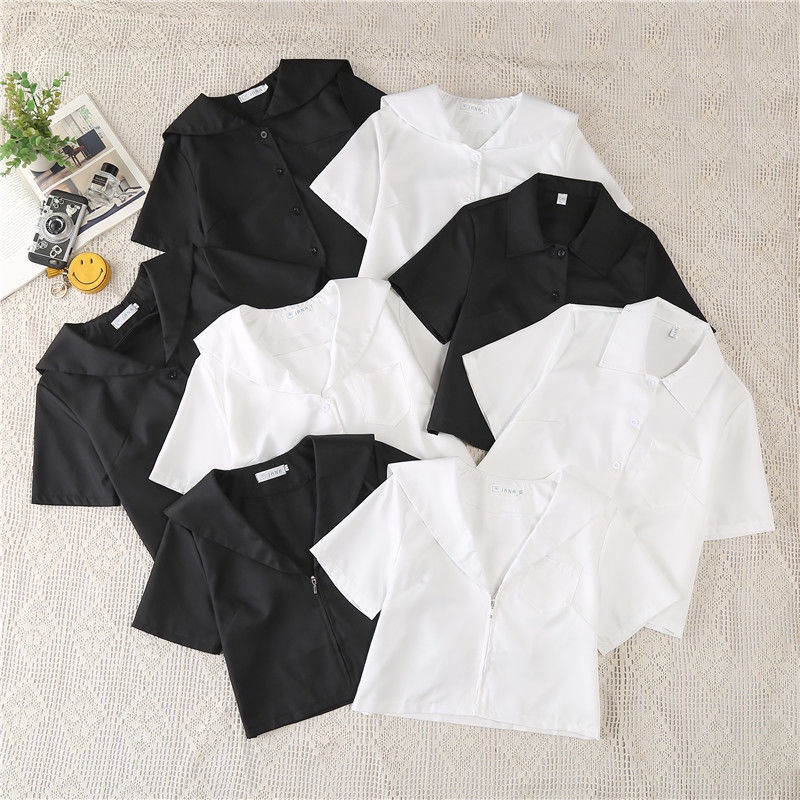 Áo blouse BL đồng phục Seifuku/JK tay ngắn cổ thủy thủ màu trơn cơ bản