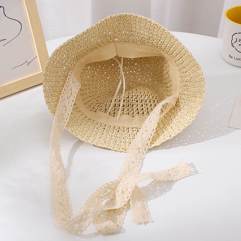 Nón cói phối ren cột nơ cho bé (có ảnh thật)