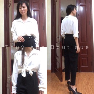Áo sơ mi đũi form rộng nữ [FREESHIP] 🌸 So mi túi ngực dài tay ulzzang màu Trắng | Hồng kiểu dáng Korea SIÊU HOT 🌸