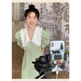 Đầm xốp màu mint phối cổ trắng (Freesize)