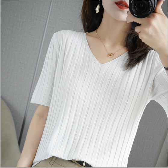 Áo len nữ dệt kim mỏng mặc 4 mùa Áo len nữ cổ V xinh xắn