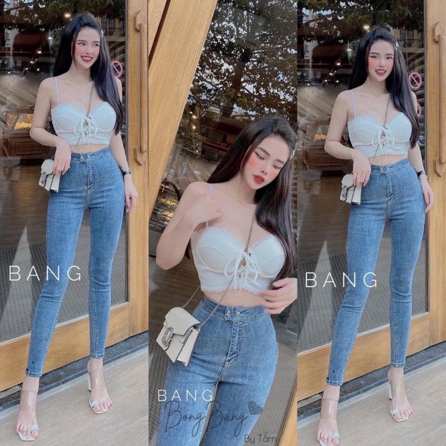 Quần jean 2 cúc lưng cao