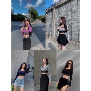 Áo crop tay dài viền ren yoona f&c 3242