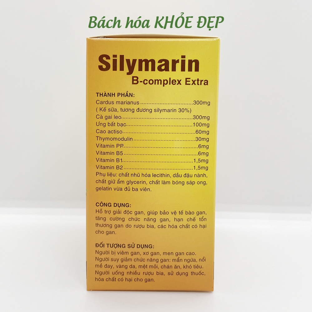 Bổ gan Silymarin B-complex Extra giải độc gan, hạ men gan - 100 viên [Silymarin B-complex Extra Vàng]