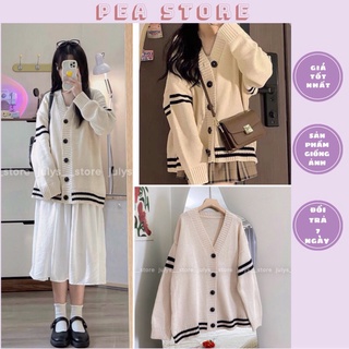 Áo len cadigan dáng rộng ullzang viền tay Pea Store - Áo khoác cadigan oversize dáng rộng phong cách ullzang