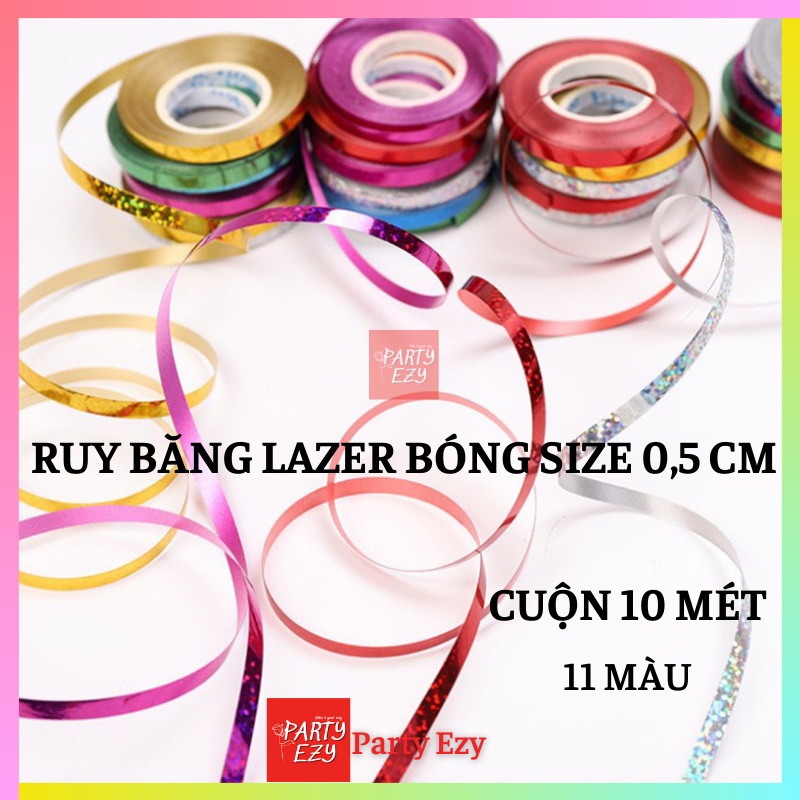 RUY BĂNG LAZER BÓNG CUỘN 10M SIZE 0,5 CM, NHIỀU MÀU SẮC-PHỤ KIỆN TRANG TRÍ