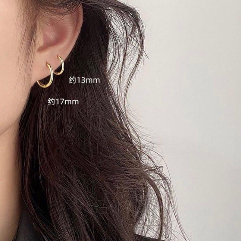 1 đôi bông tai khoen tròn basic vàng/bạc