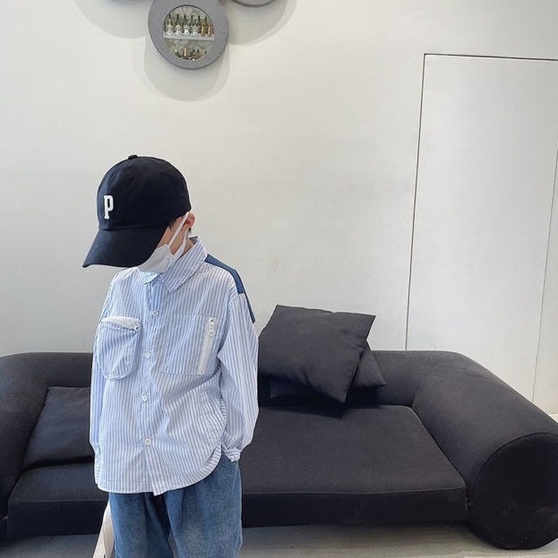 Áo Sơ Mi Cotton Dài Tay Kẻ Sọc Thời Trang Xuân Thu Hàn Quốc Mới Cho Bé Trai